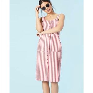 Red and white striped midi dress